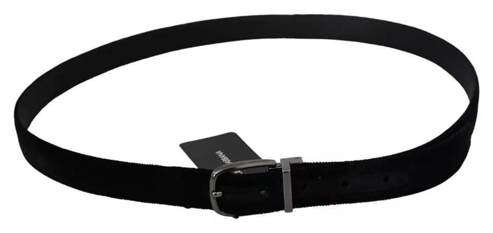Dolce & Gabbana Black Velvet Silver Tone Metal Buckle Men Belt - Hilstor