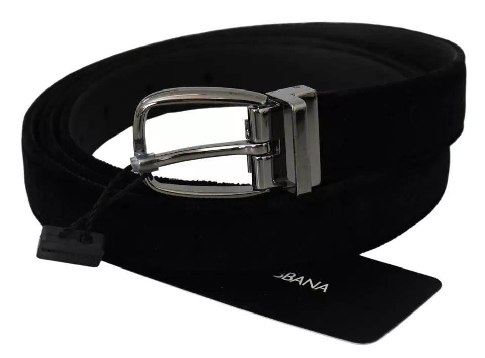 Dolce & Gabbana Black Velvet Silver Tone Metal Buckle Men Belt - Hilstor