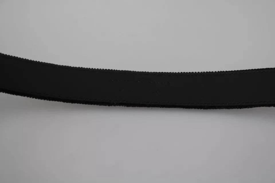 Dolce & Gabbana Black Velvet Silver Tone Metal Buckle Men Belt - Hilstor