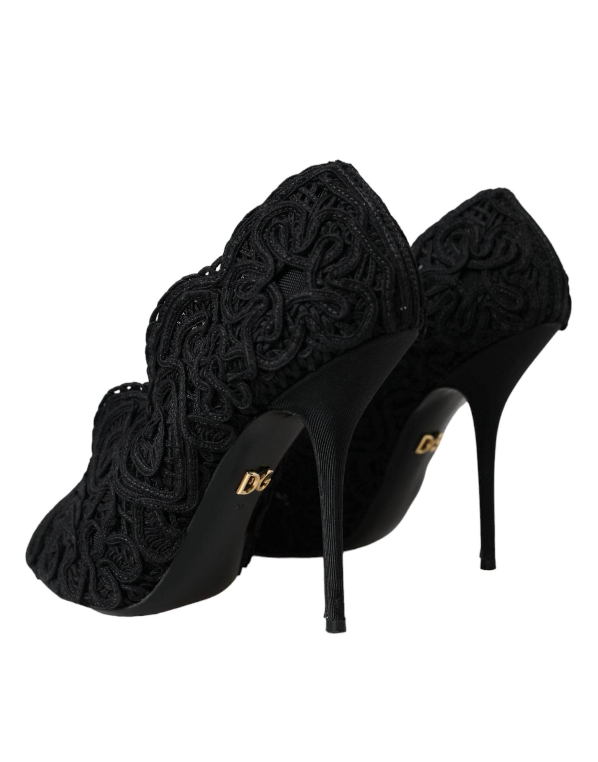 Dolce & Gabbana Black Cordonetto Ricamo Pump Open Toe Shoes - Hilstor