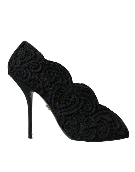 Dolce & Gabbana Black Cordonetto Ricamo Pump Open Toe Shoes - Hilstor