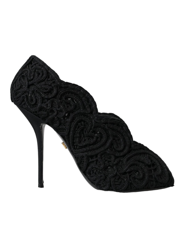 Dolce & Gabbana Black Cordonetto Ricamo Pump Open Toe Shoes - Hilstor
