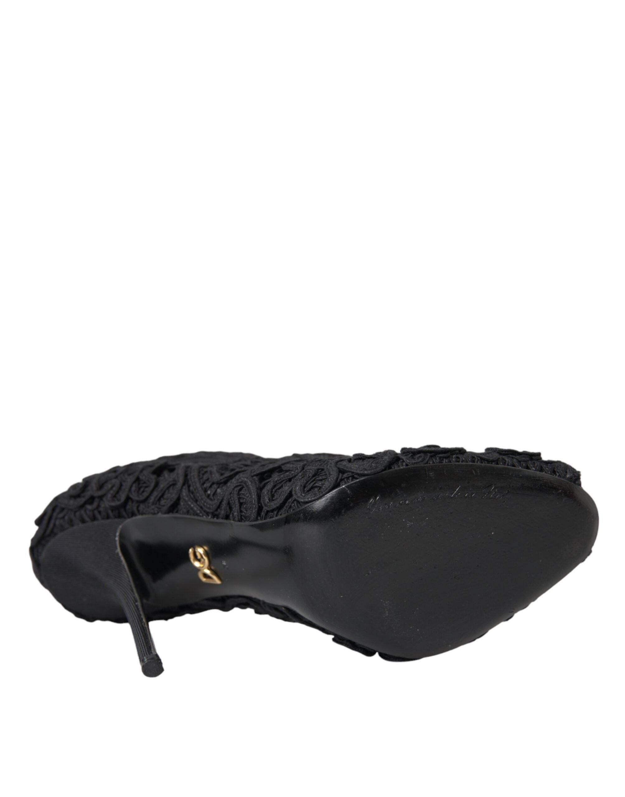 Dolce & Gabbana Black Cordonetto Ricamo Pump Open Toe Shoes - Hilstor