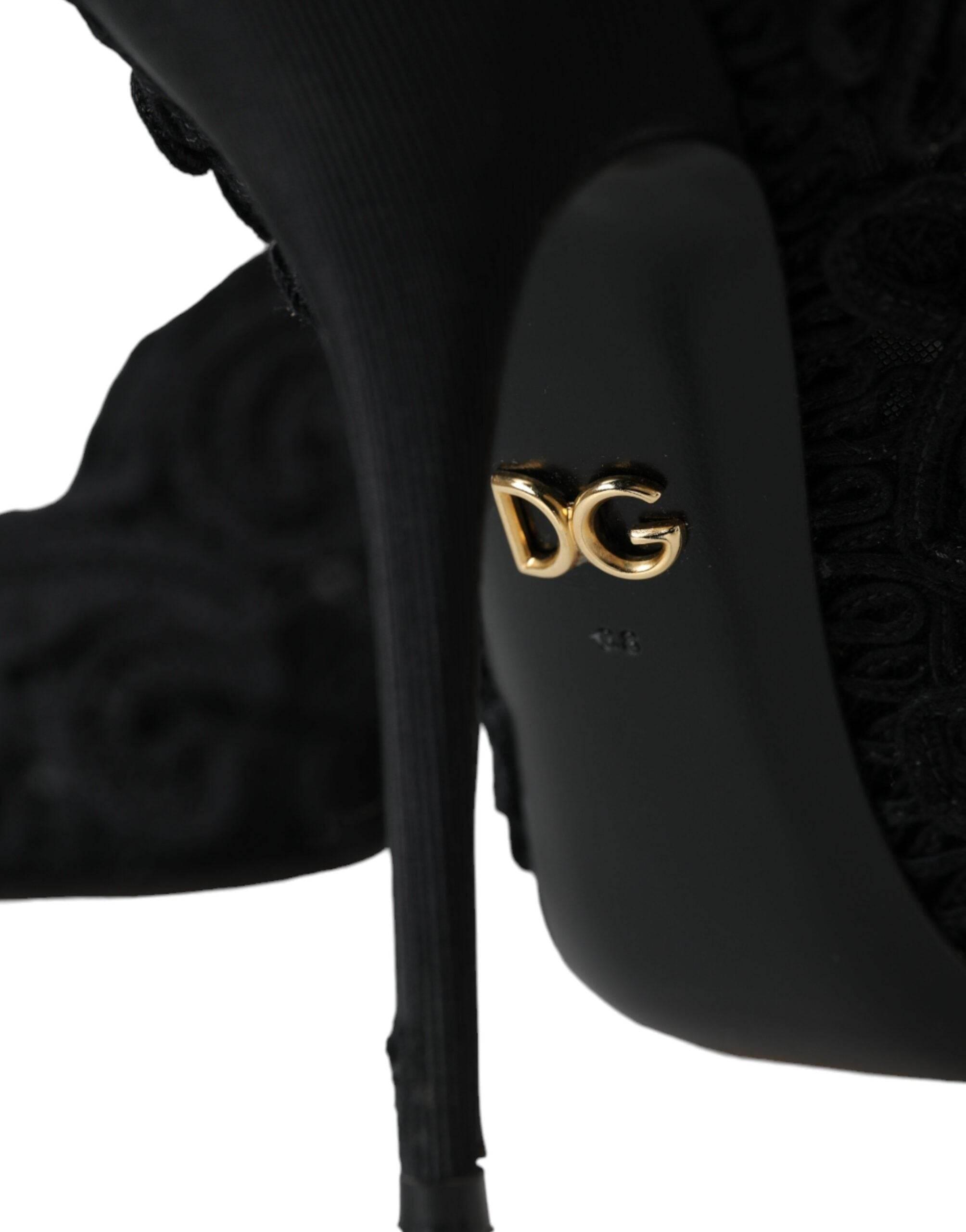 Dolce & Gabbana Black Cordonetto Ricamo Pump Open Toe Shoes - Hilstor
