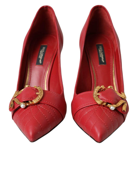 Dolce & Gabbana Red Devotion Leather Heels Pumps Shoes - Hilstor