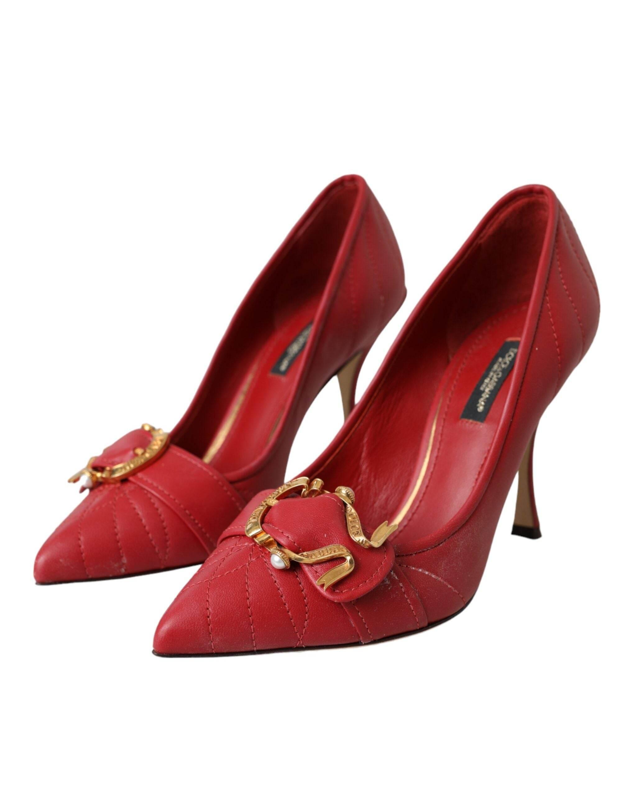 Dolce & Gabbana Red Devotion Leather Heels Pumps Shoes - Hilstor