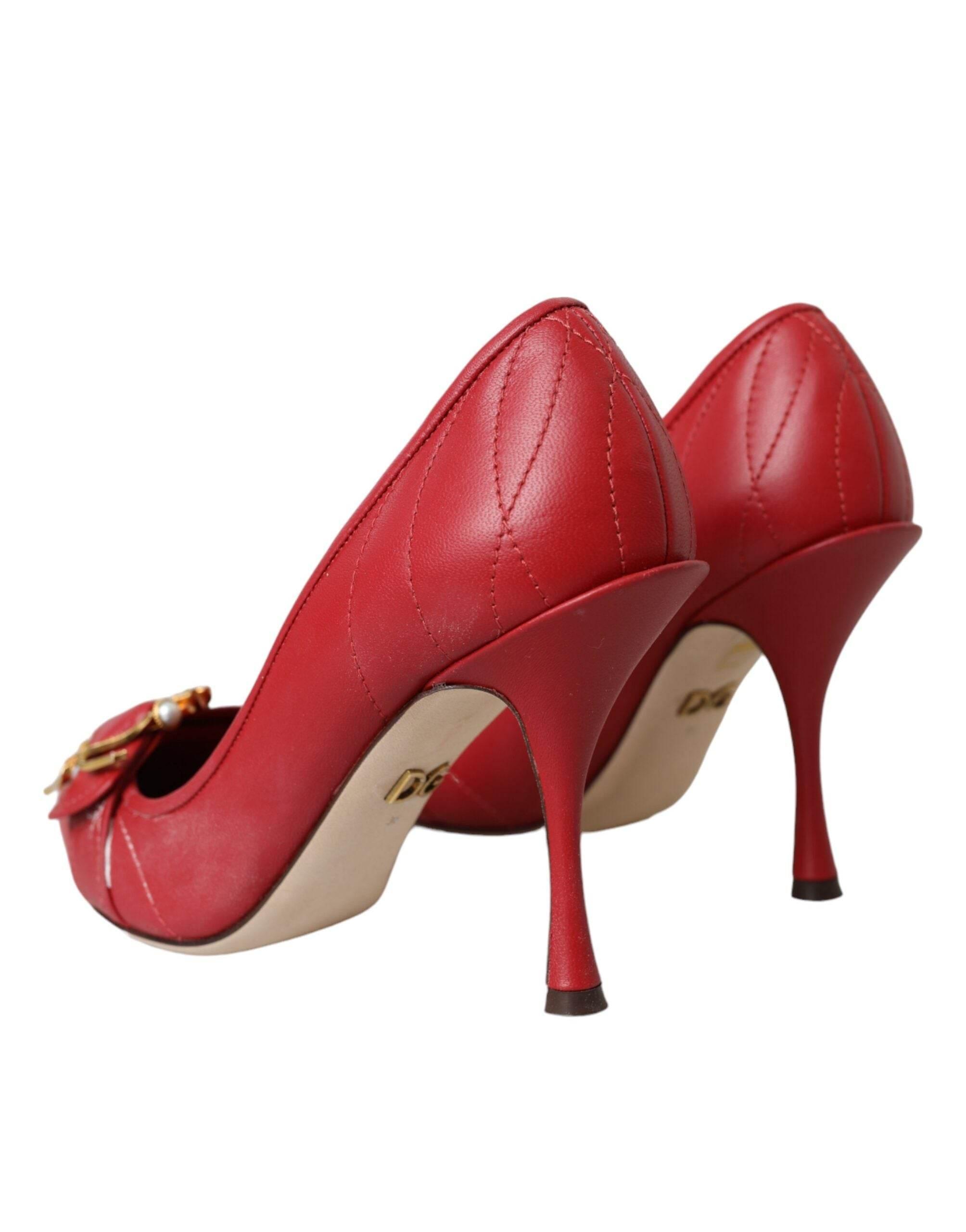 Dolce & Gabbana Red Devotion Leather Heels Pumps Shoes - Hilstor