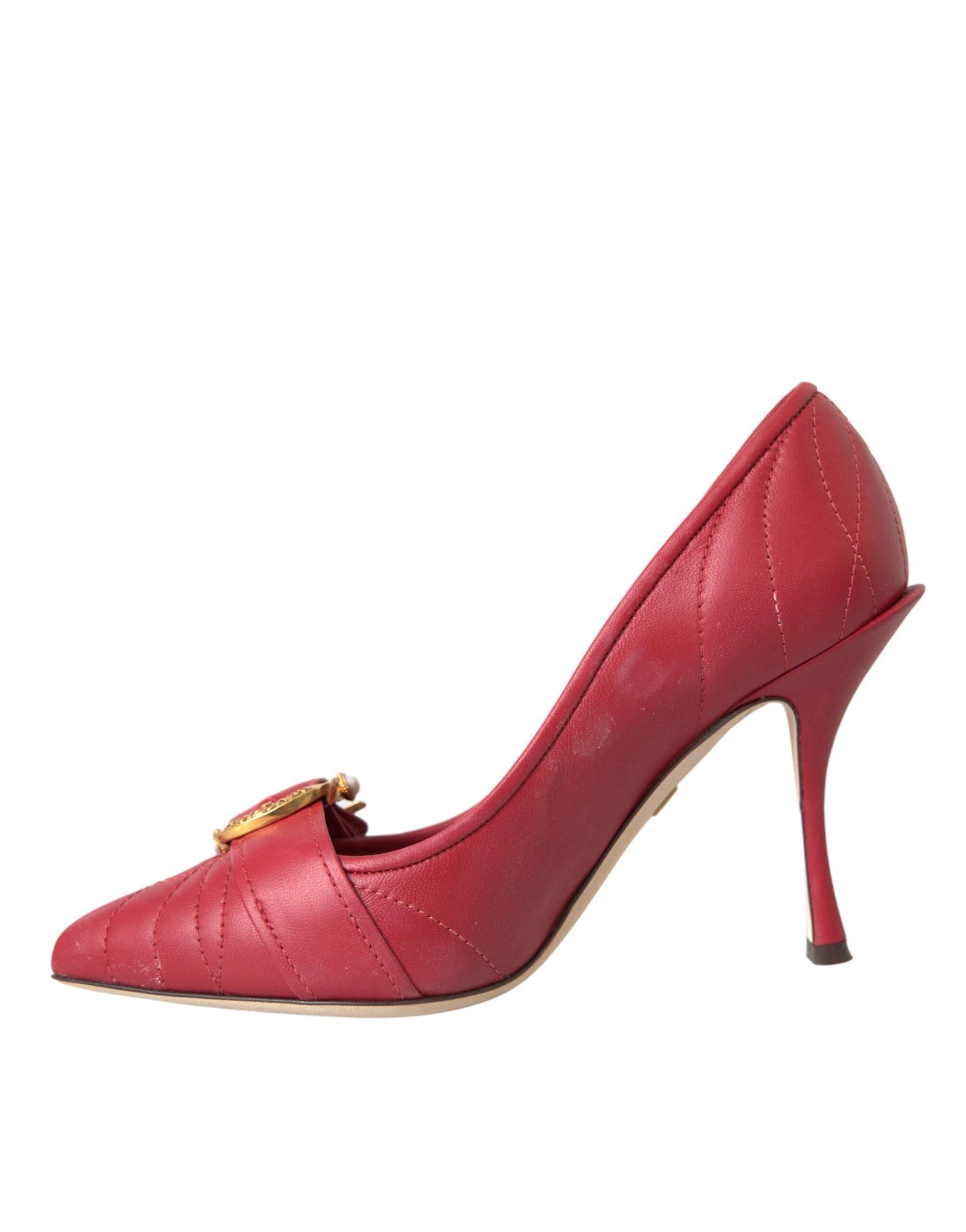 Dolce & Gabbana Red Devotion Leather Heels Pumps Shoes - Hilstor