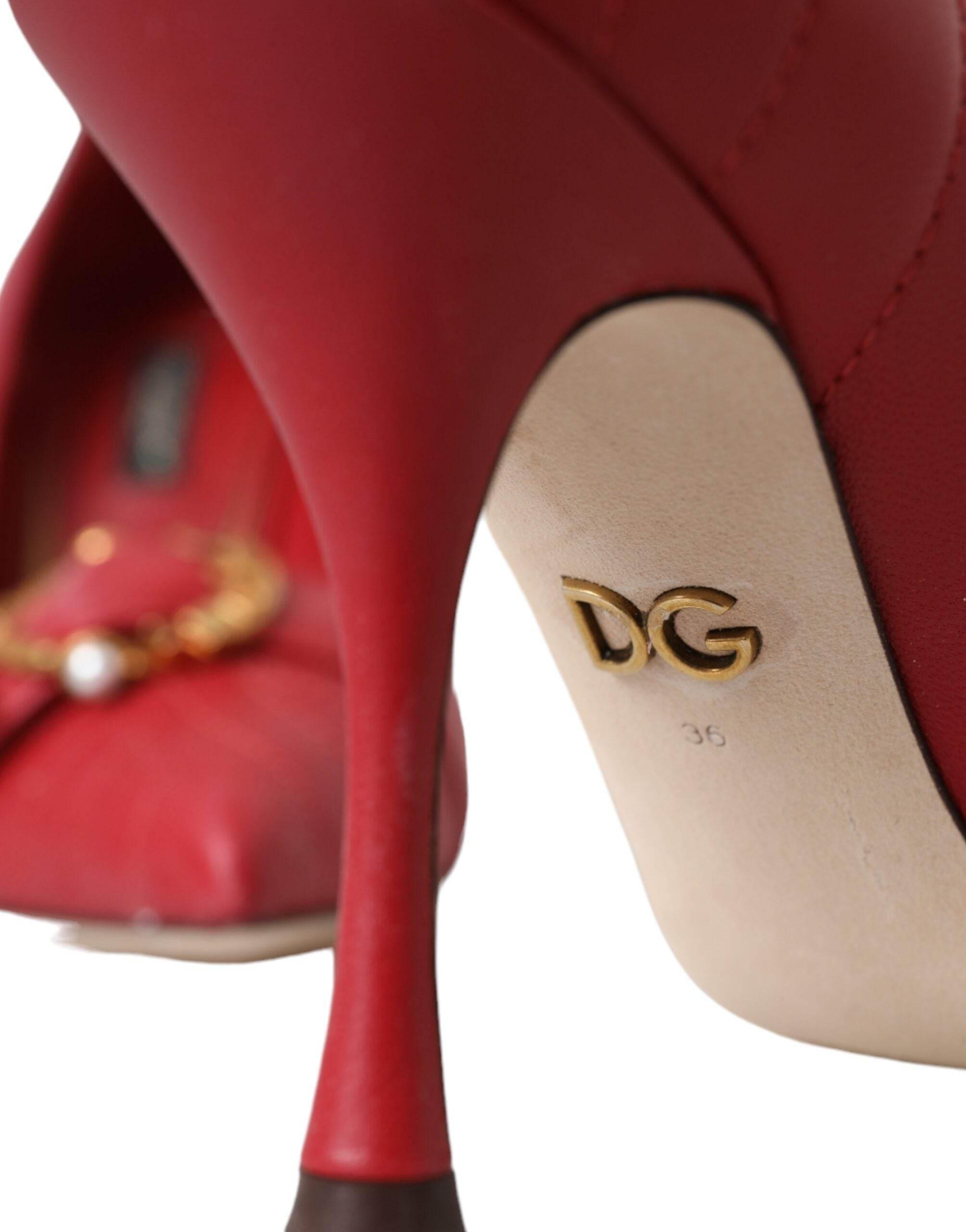 Dolce & Gabbana Red Devotion Leather Heels Pumps Shoes - Hilstor