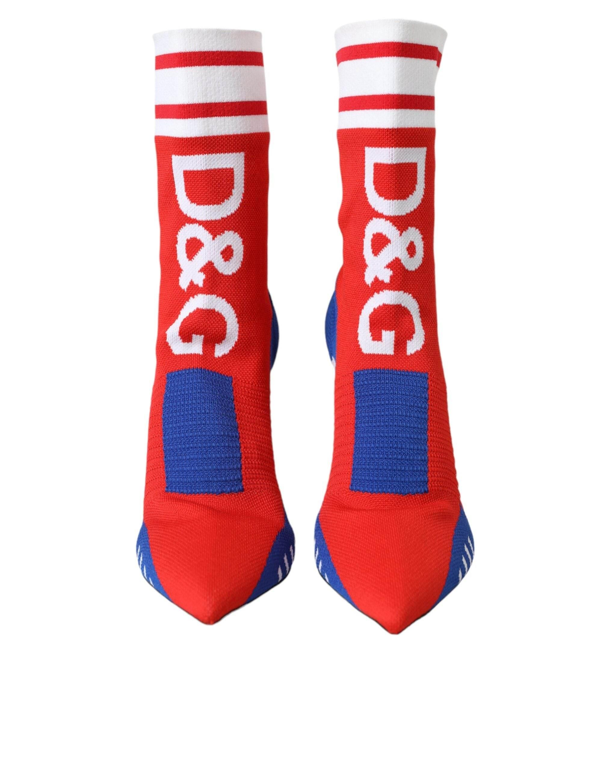 Dolce & Gabbana Red Blue Stretch Sock Style Ankle Boots Logo Shoes - Hilstor