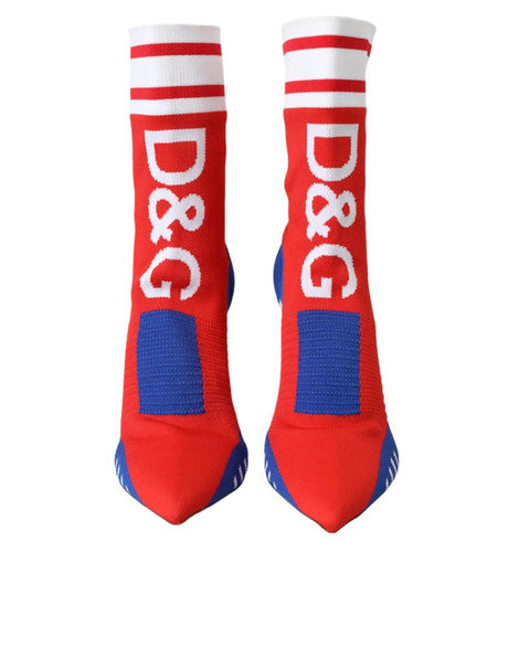 Dolce & Gabbana Red Blue Stretch Sock Style Ankle Boots Logo Shoes - Hilstor