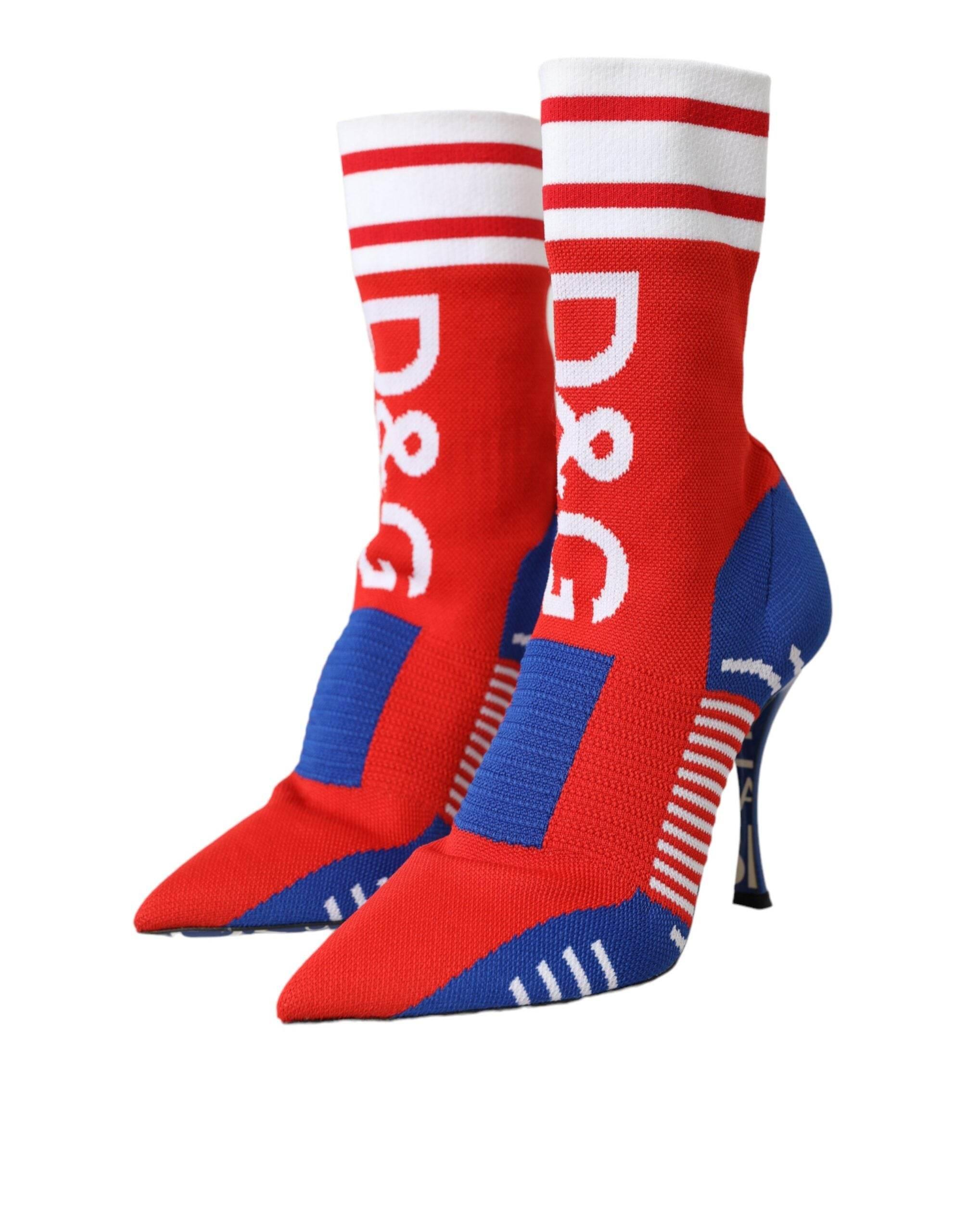 Dolce & Gabbana Red Blue Stretch Sock Style Ankle Boots Logo Shoes - Hilstor