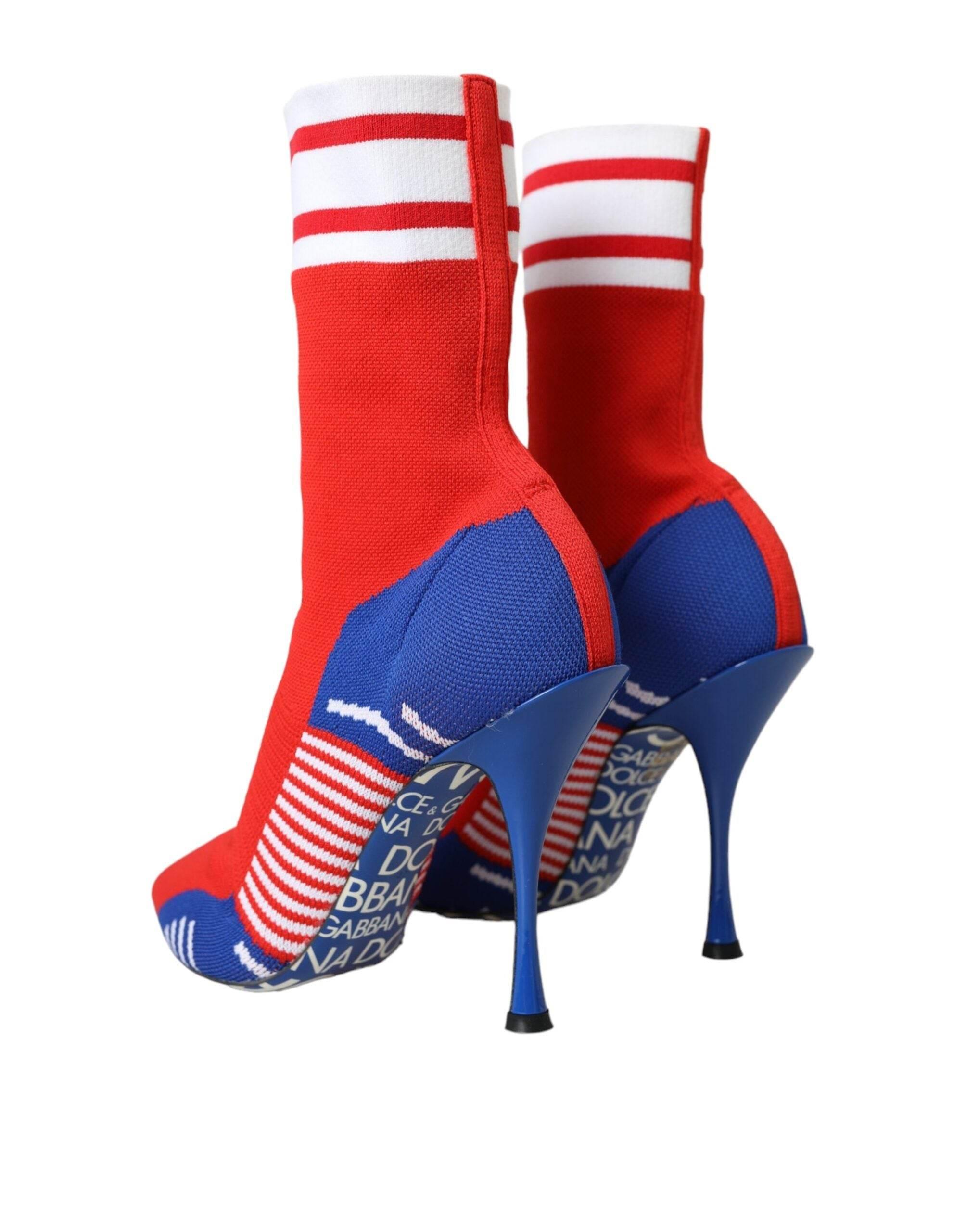 Dolce & Gabbana Red Blue Stretch Sock Style Ankle Boots Logo Shoes - Hilstor