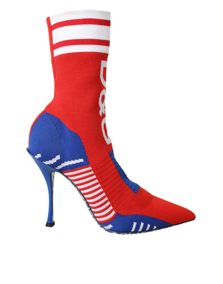 Dolce & Gabbana Red Blue Stretch Sock Style Ankle Boots Logo Shoes - Hilstor
