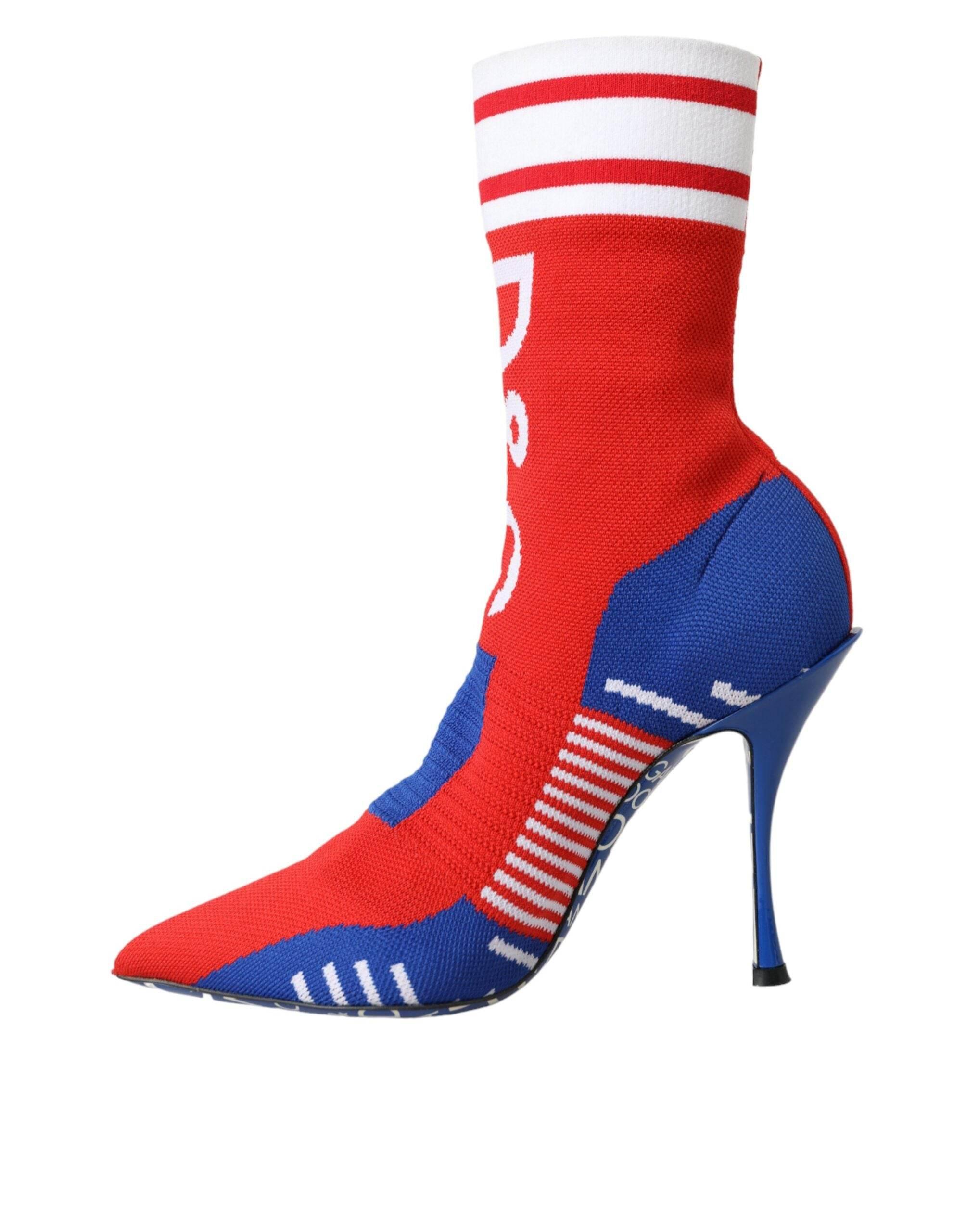 Dolce & Gabbana Red Blue Stretch Sock Style Ankle Boots Logo Shoes - Hilstor