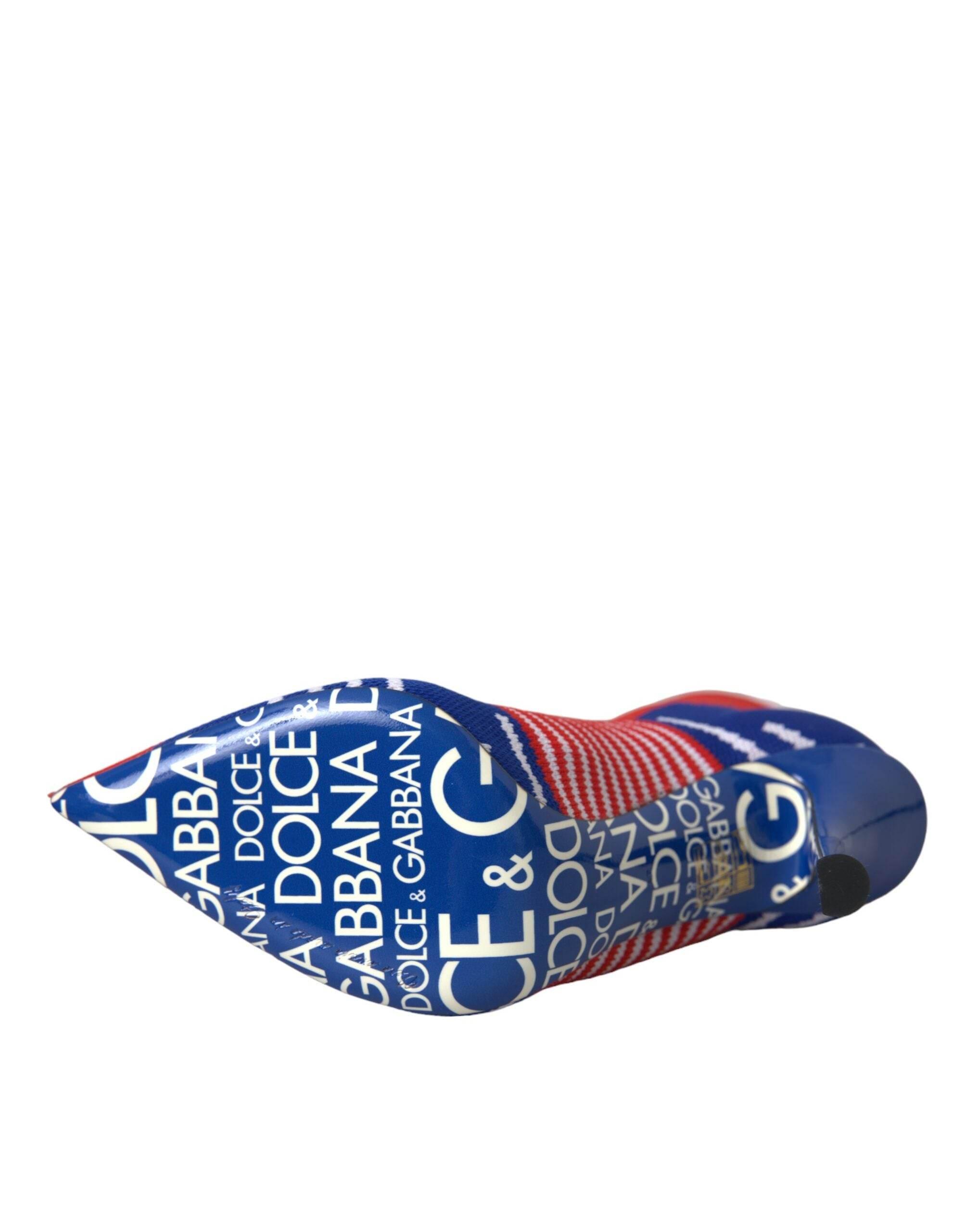 Dolce & Gabbana Red Blue Stretch Sock Style Ankle Boots Logo Shoes - Hilstor