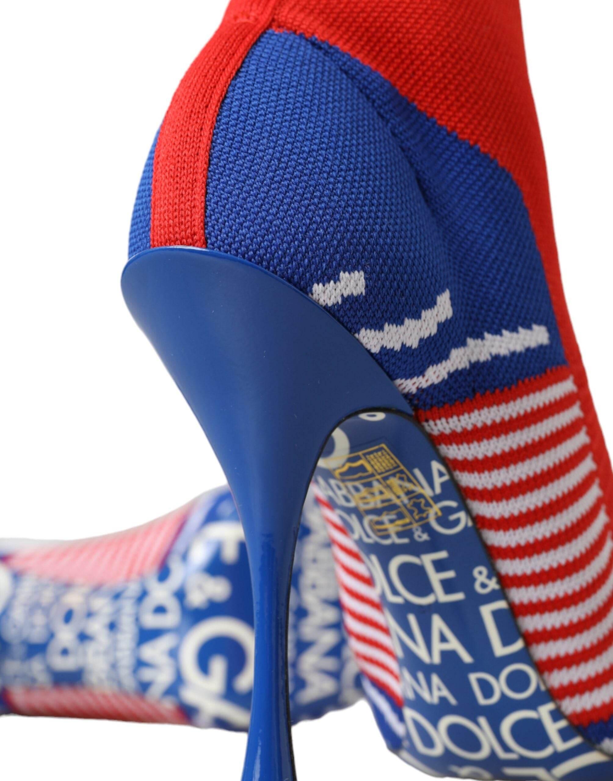 Dolce & Gabbana Red Blue Stretch Sock Style Ankle Boots Logo Shoes - Hilstor