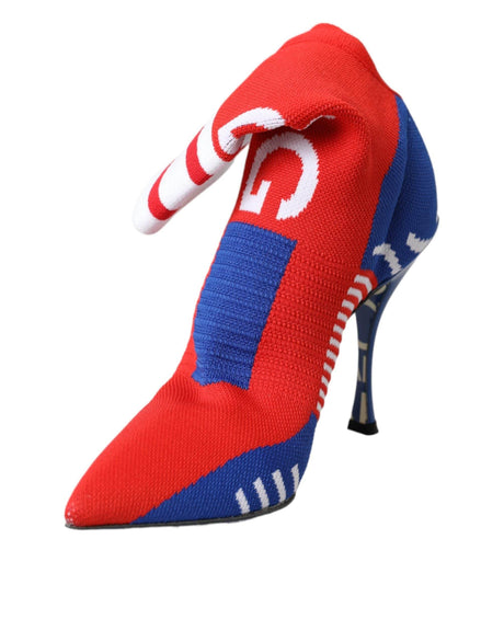 Dolce & Gabbana Red Blue Stretch Sock Style Ankle Boots Logo Shoes - Hilstor