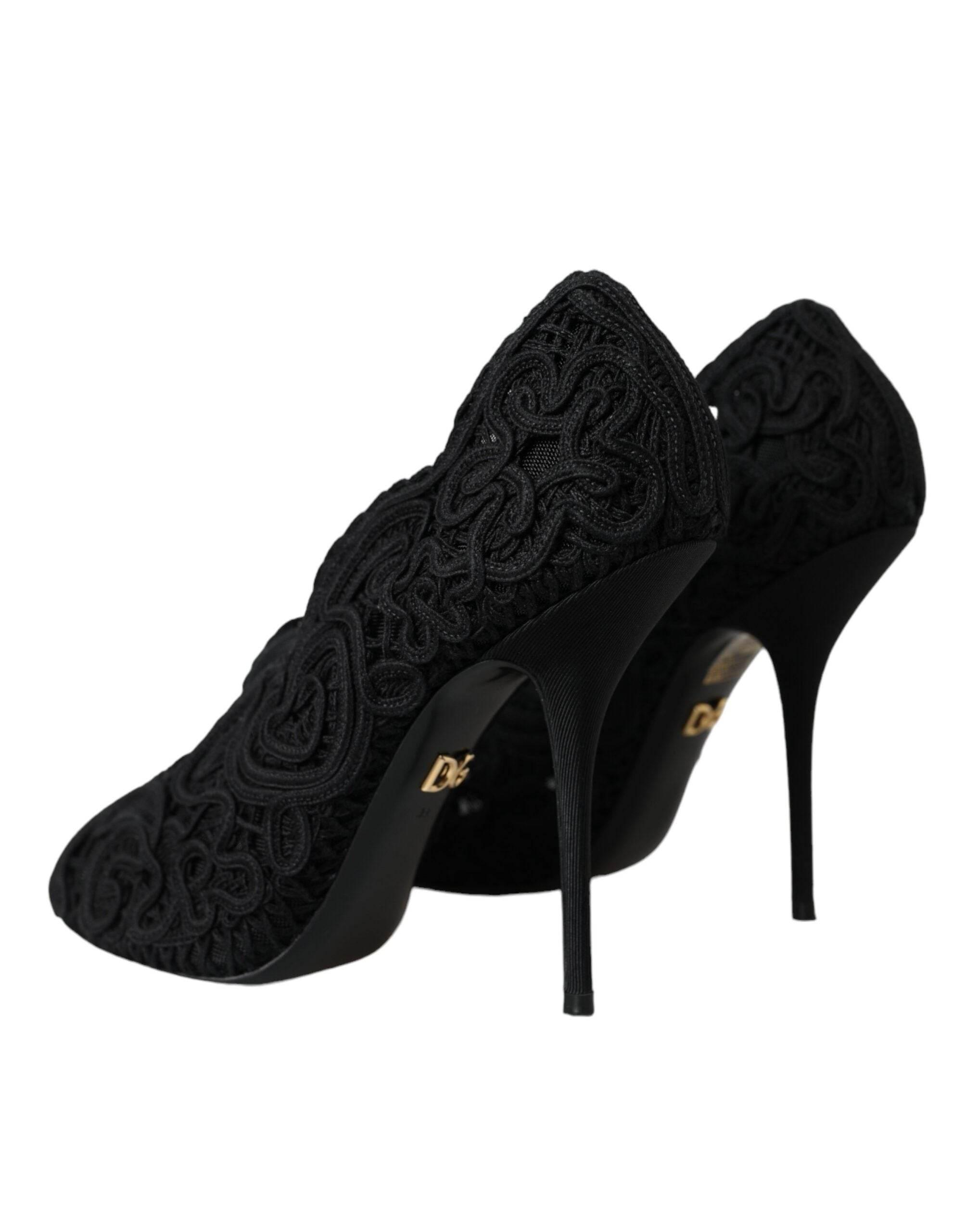 Dolce & Gabbana Black Cordonetto Ricamo Pump Open Toe Shoes - Hilstor