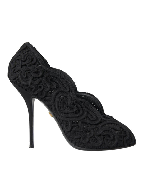 Dolce & Gabbana Black Cordonetto Ricamo Pump Open Toe Shoes - Hilstor