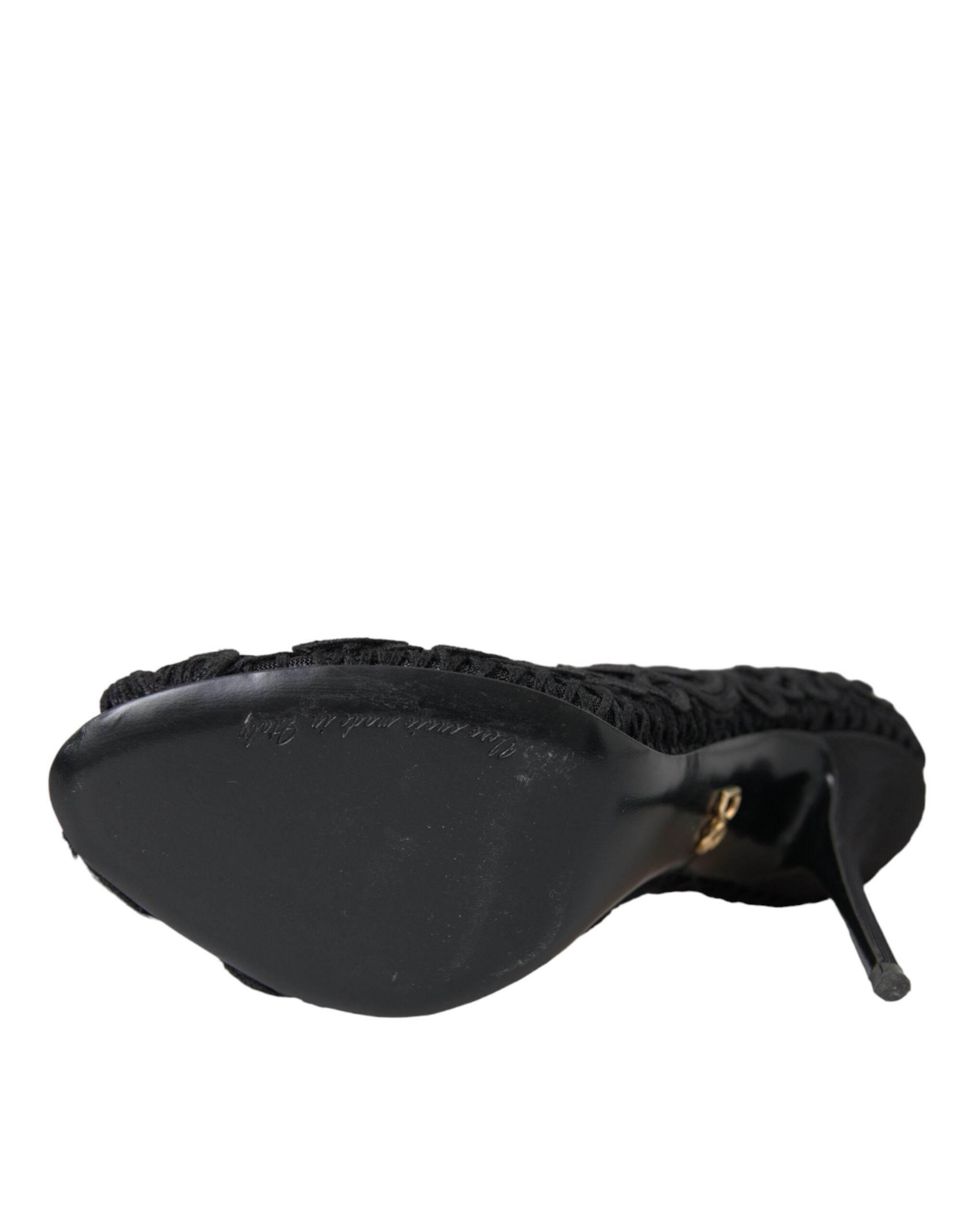 Dolce & Gabbana Black Cordonetto Ricamo Pump Open Toe Shoes - Hilstor