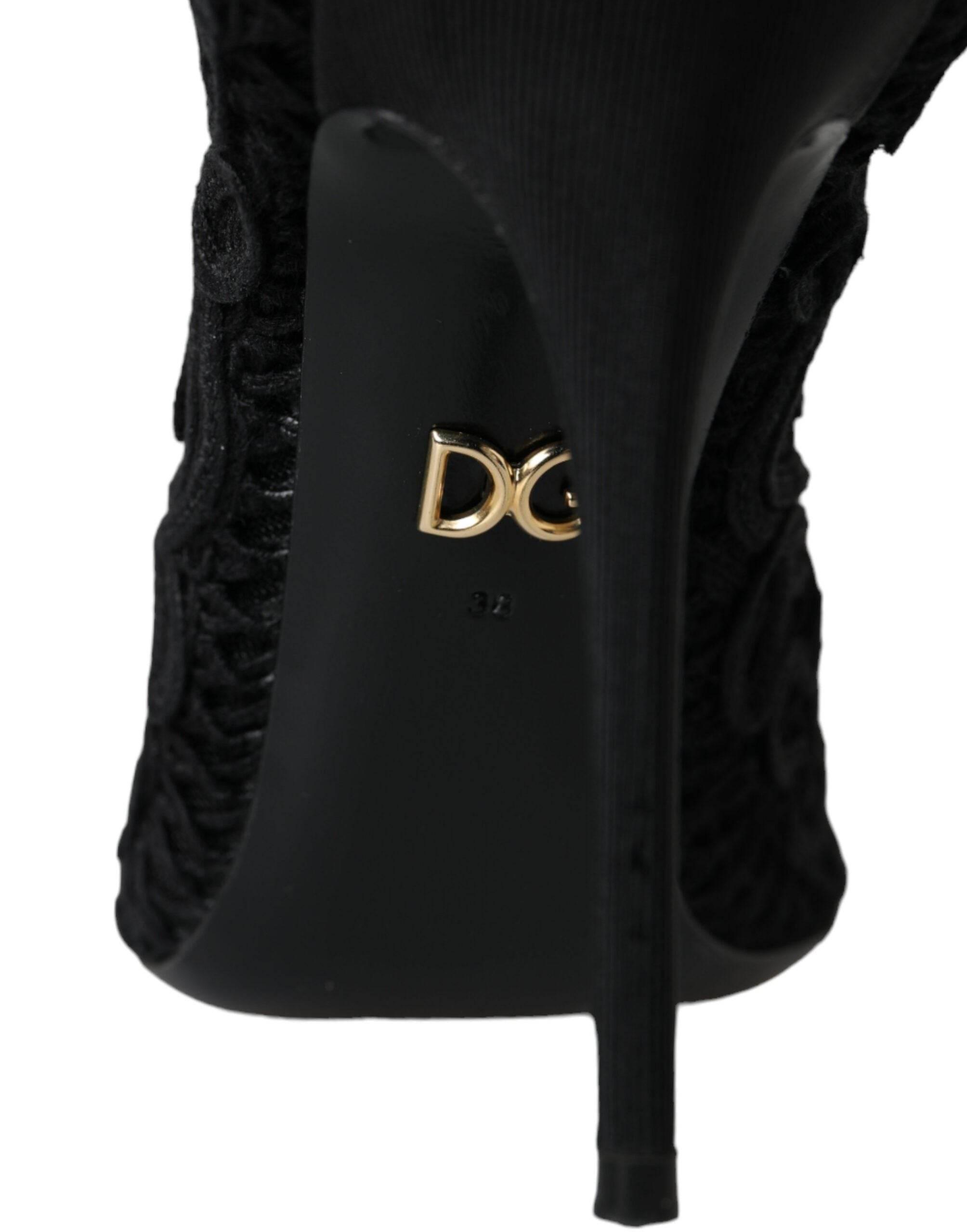 Dolce & Gabbana Black Cordonetto Ricamo Pump Open Toe Shoes - Hilstor