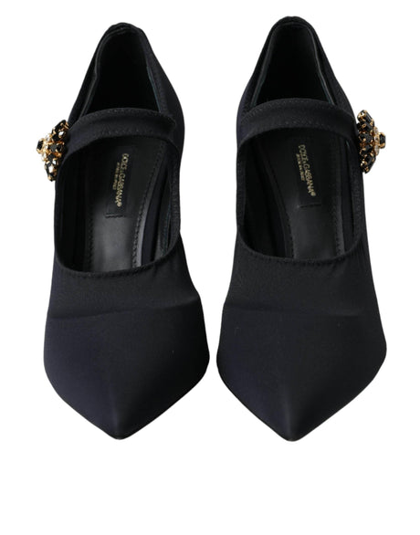 Dolce & Gabbana Black Mary Jane Jersey Crystal Pumps Shoes - Hilstor