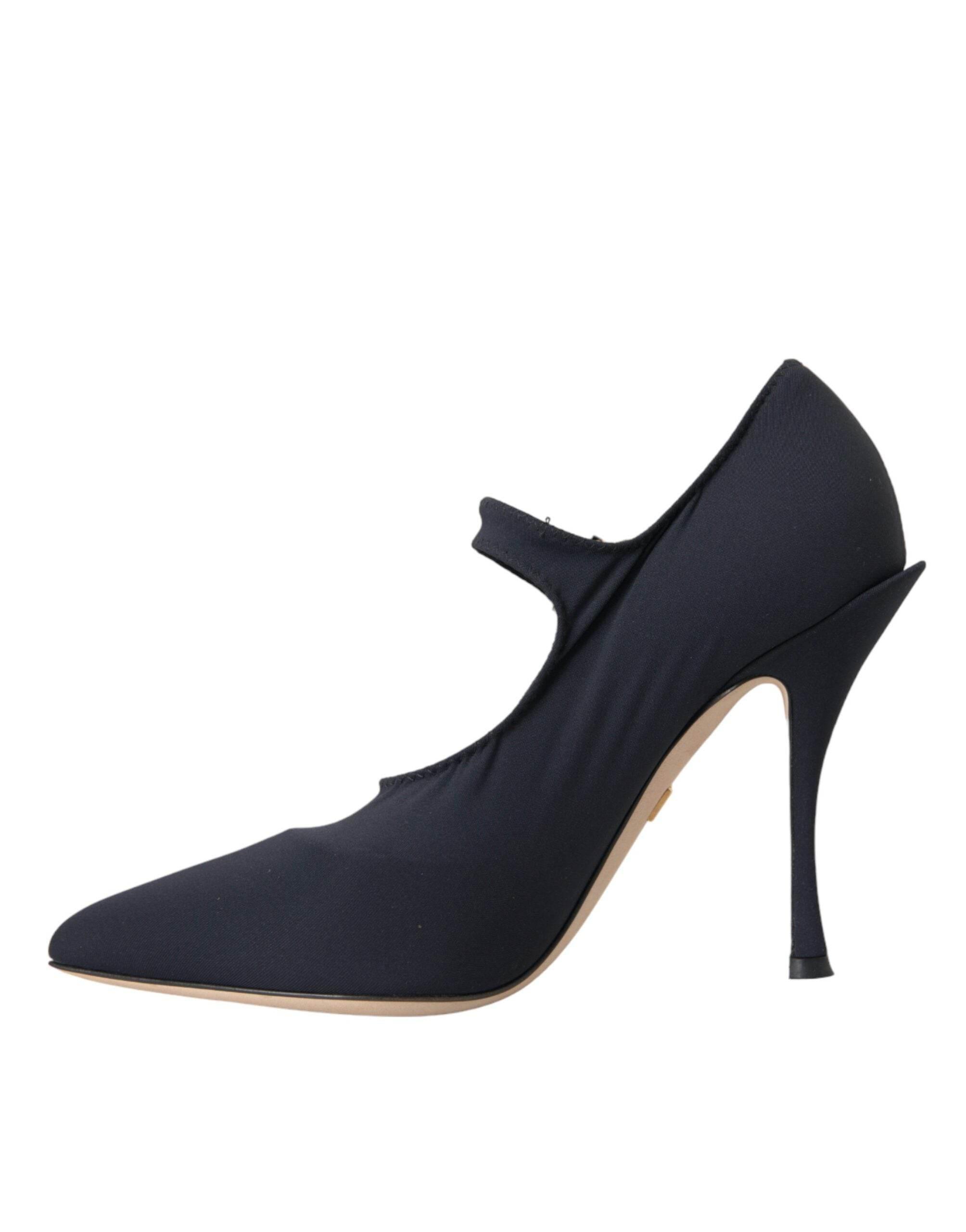 Dolce & Gabbana Black Mary Jane Jersey Crystal Pumps Shoes - Hilstor