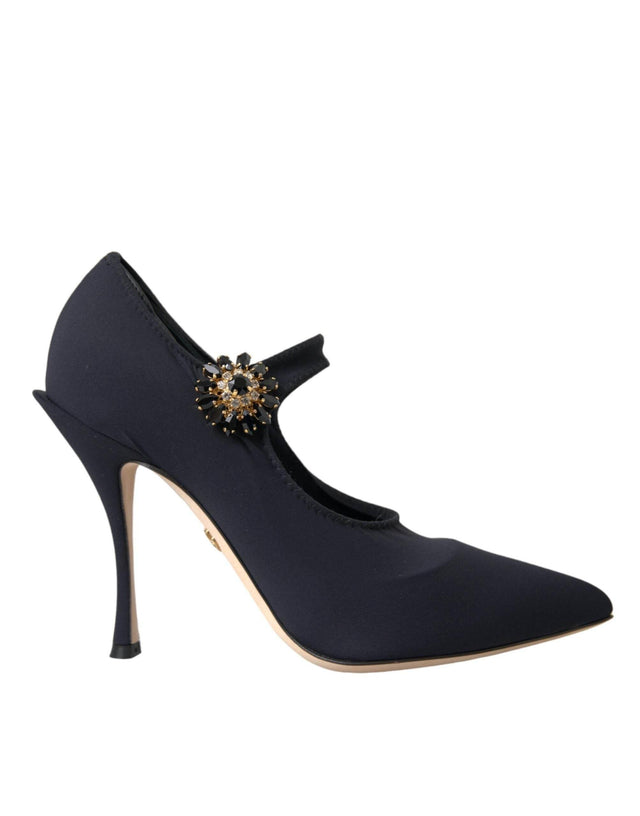 Dolce & Gabbana Black Mary Jane Jersey Crystal Pumps Shoes - Hilstor