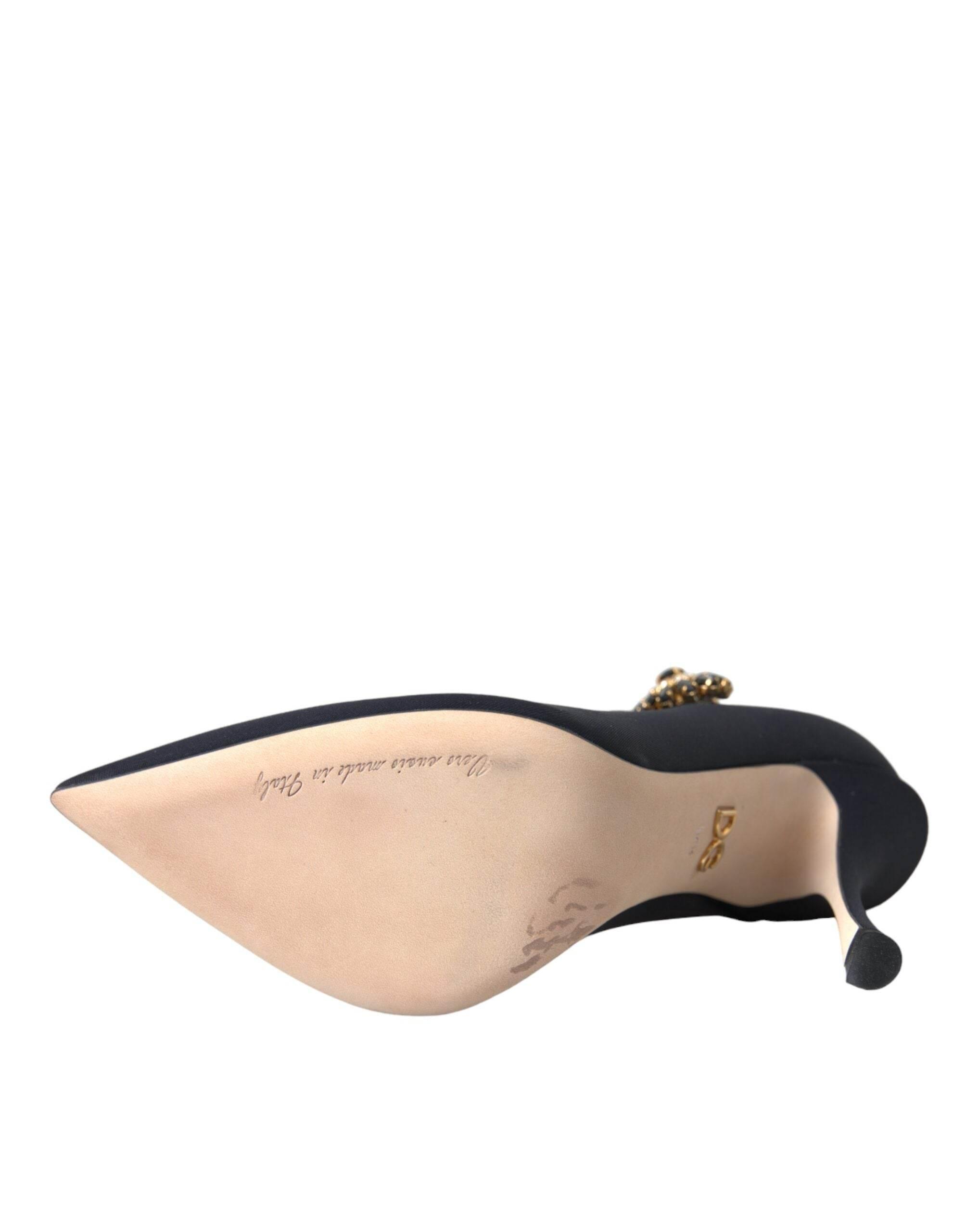 Dolce & Gabbana Black Mary Jane Jersey Crystal Pumps Shoes - Hilstor