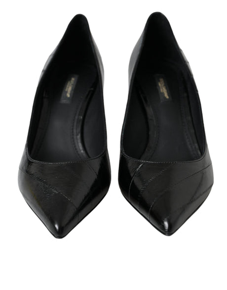 Dolce & Gabbana Black Eel Leather Kitten Heels Pumps Shoes - Hilstor