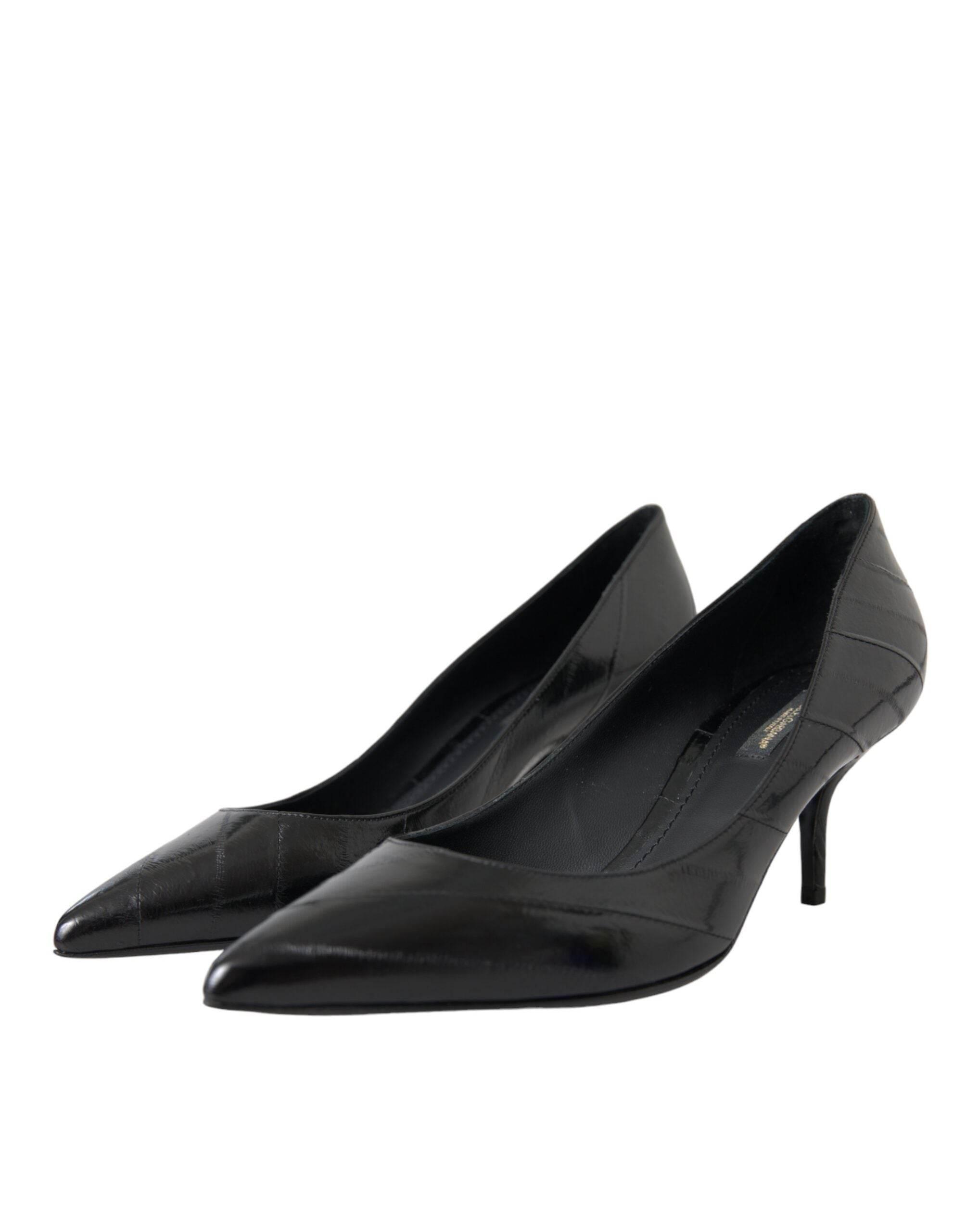 Dolce & Gabbana Black Eel Leather Kitten Heels Pumps Shoes - Hilstor