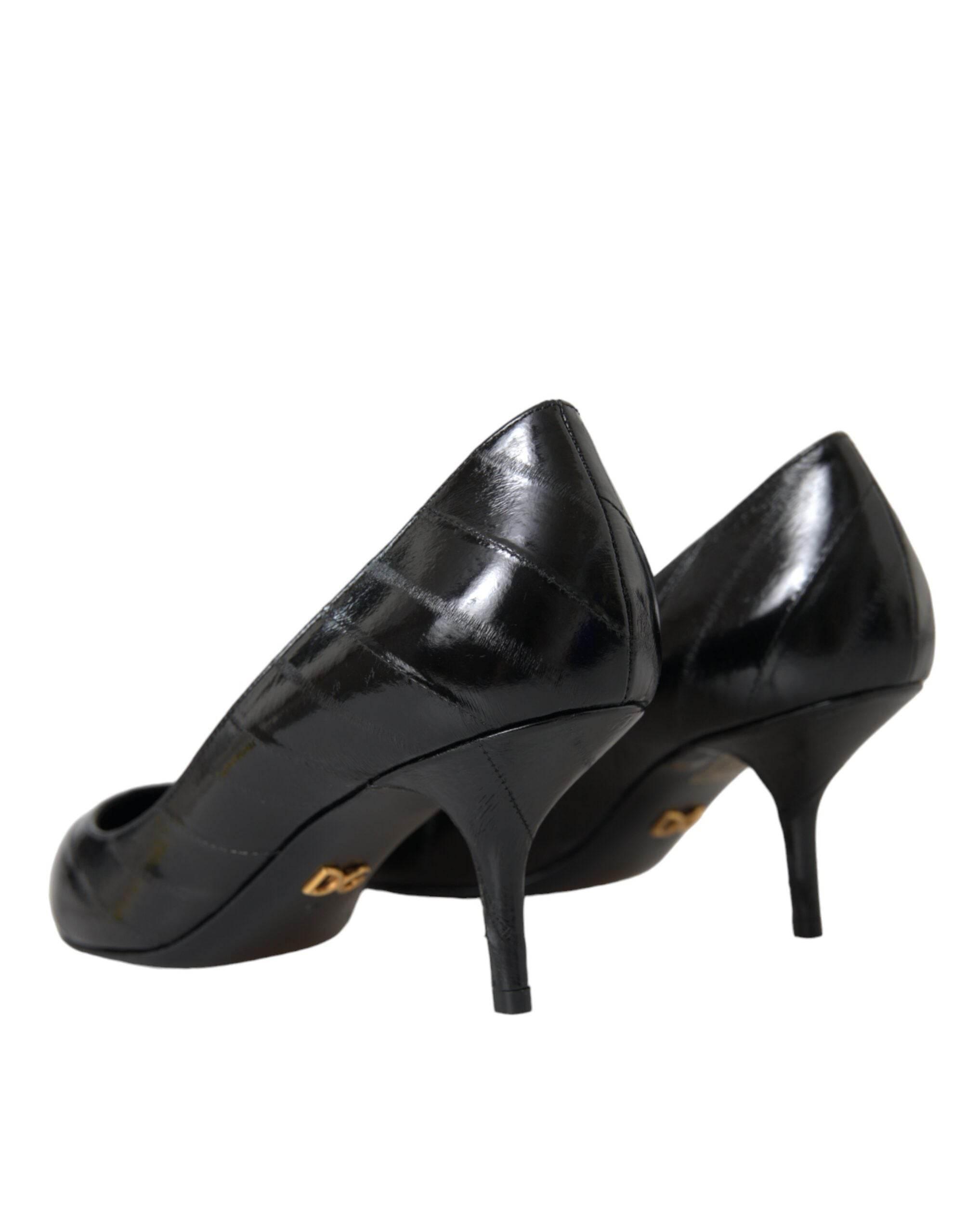 Dolce & Gabbana Black Eel Leather Kitten Heels Pumps Shoes - Hilstor