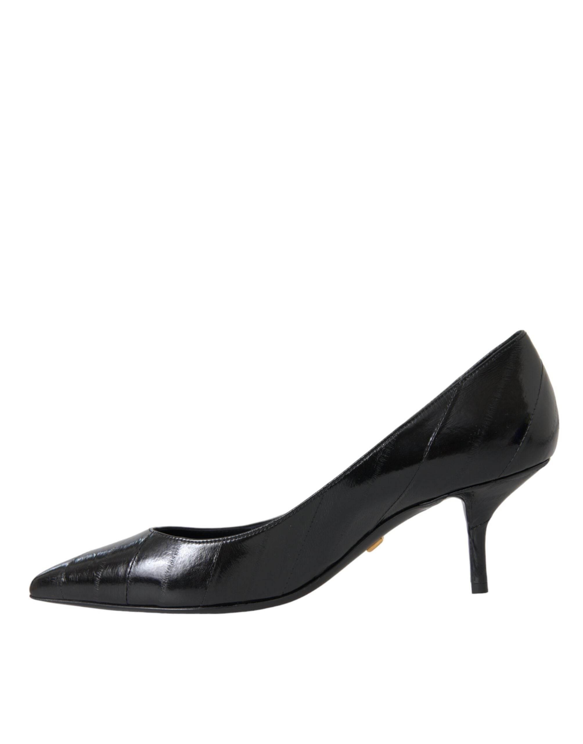 Dolce & Gabbana Black Eel Leather Kitten Heels Pumps Shoes - Hilstor