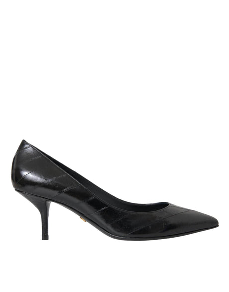 Dolce & Gabbana Black Eel Leather Kitten Heels Pumps Shoes - Hilstor
