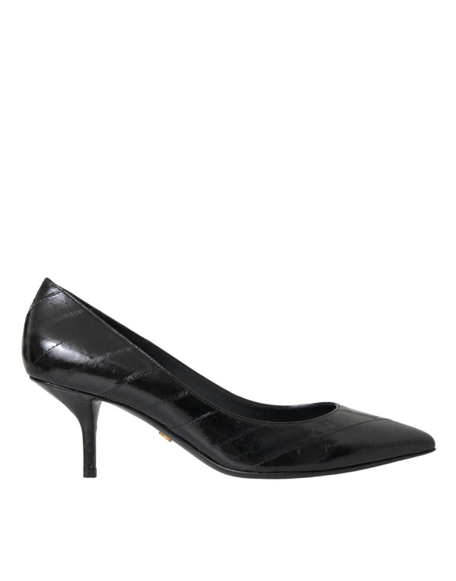Dolce & Gabbana Black Eel Leather Kitten Heels Pumps Shoes - Hilstor