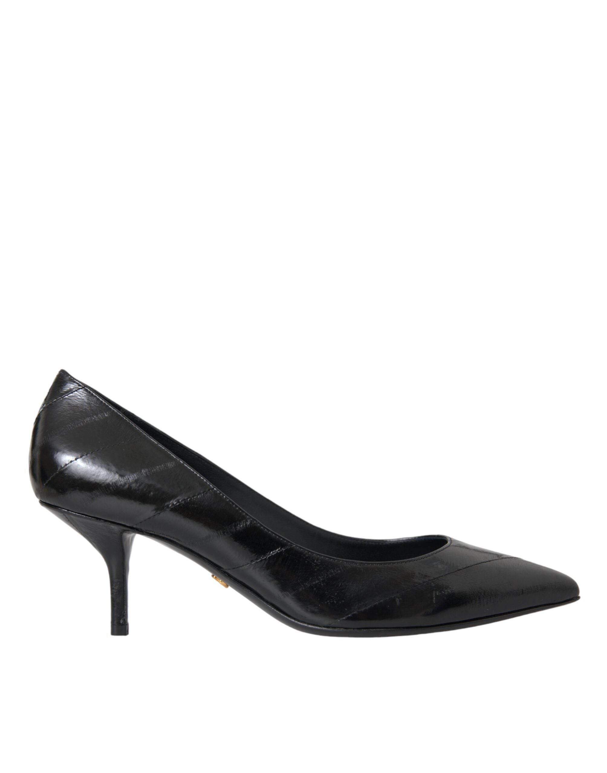 Dolce & Gabbana Black Eel Leather Kitten Heels Pumps Shoes - Hilstor