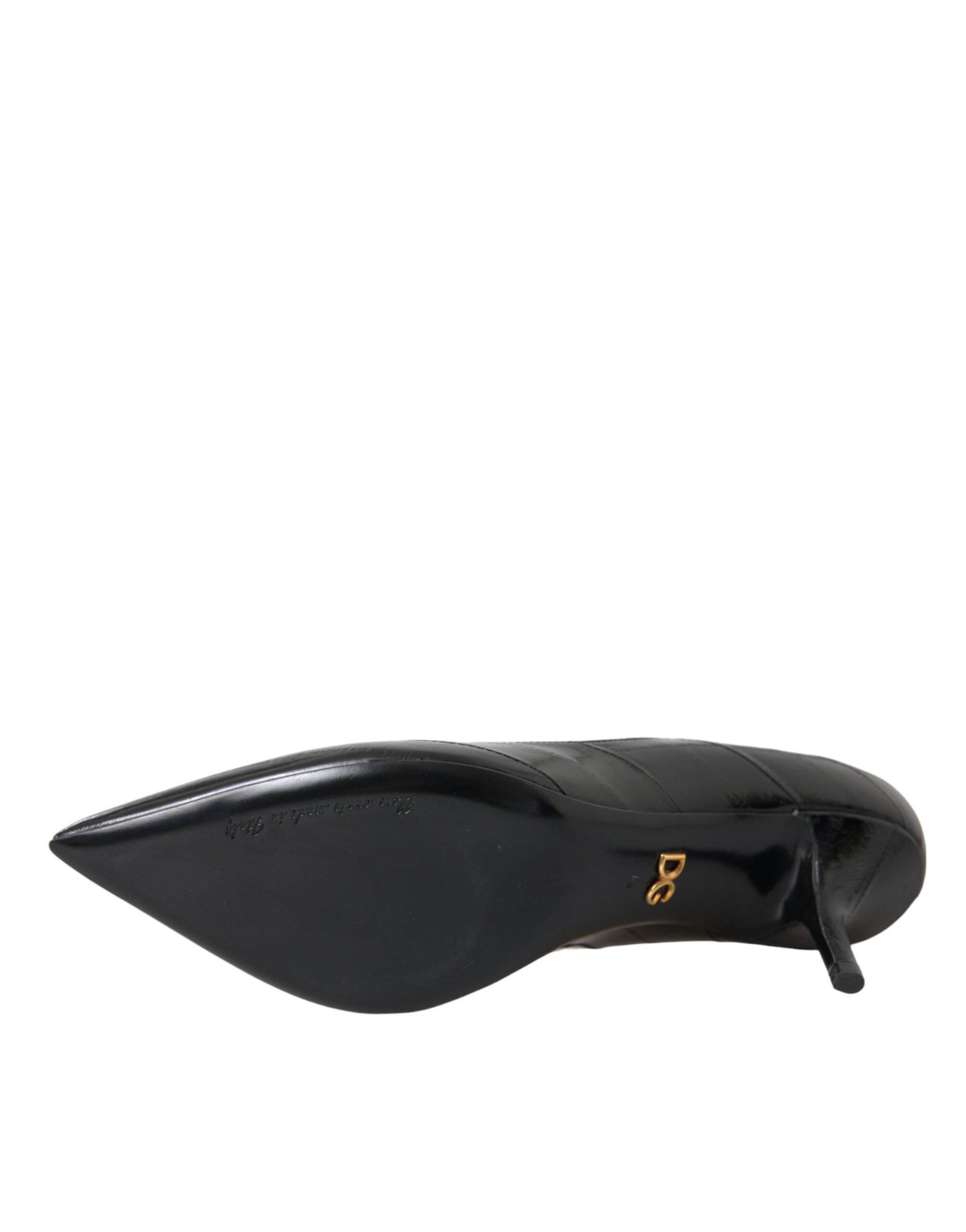 Dolce & Gabbana Black Eel Leather Kitten Heels Pumps Shoes - Hilstor