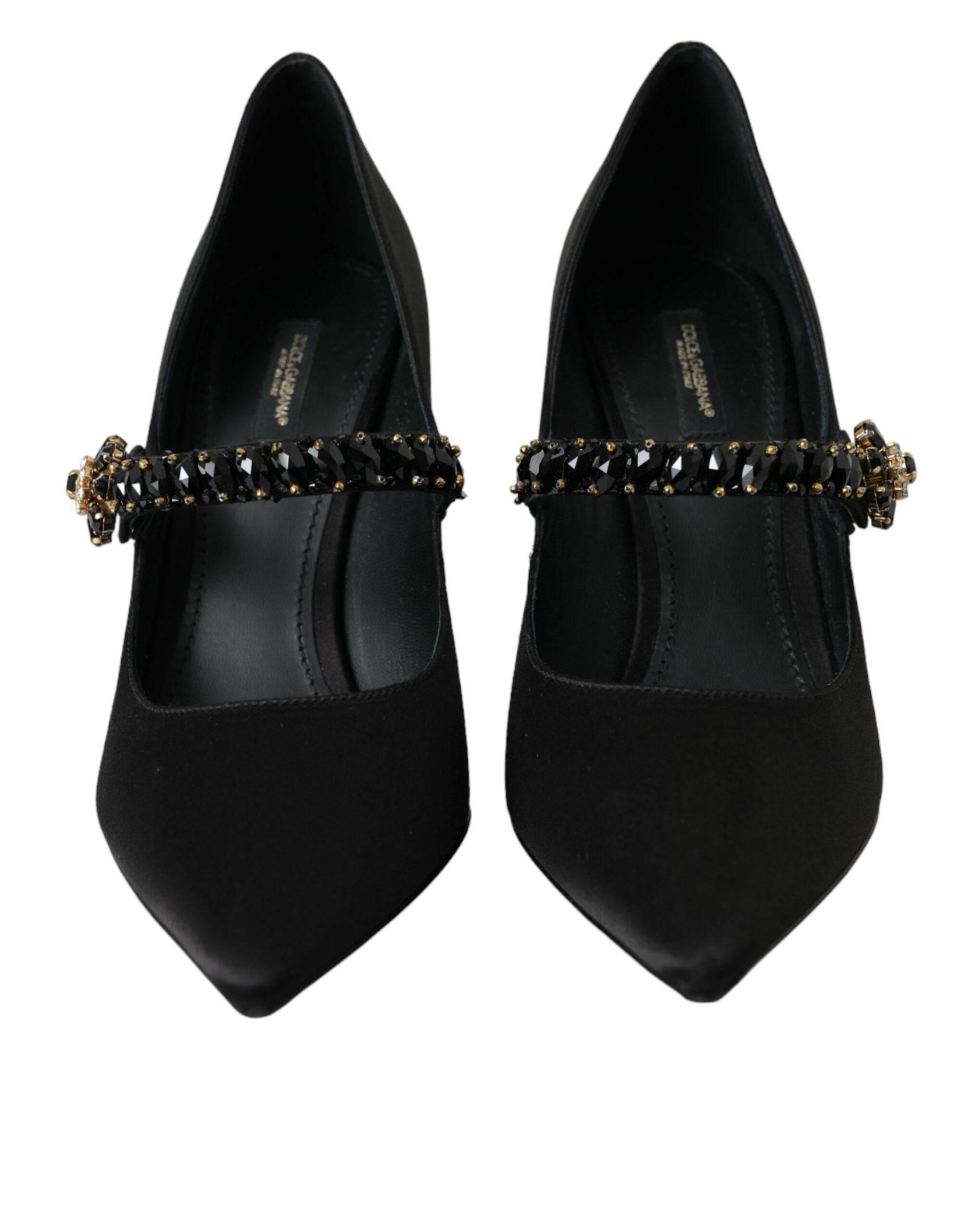 Dolce & Gabbana Black Mary Jane Crystal Heels Pumps Shoes - Hilstor