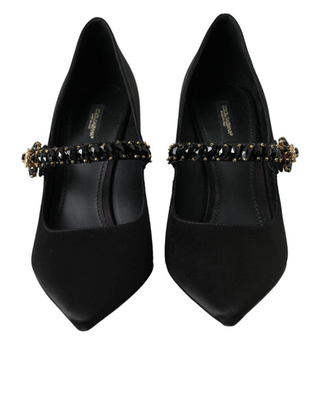 Dolce & Gabbana Black Mary Jane Crystal Heels Pumps Shoes - Hilstor