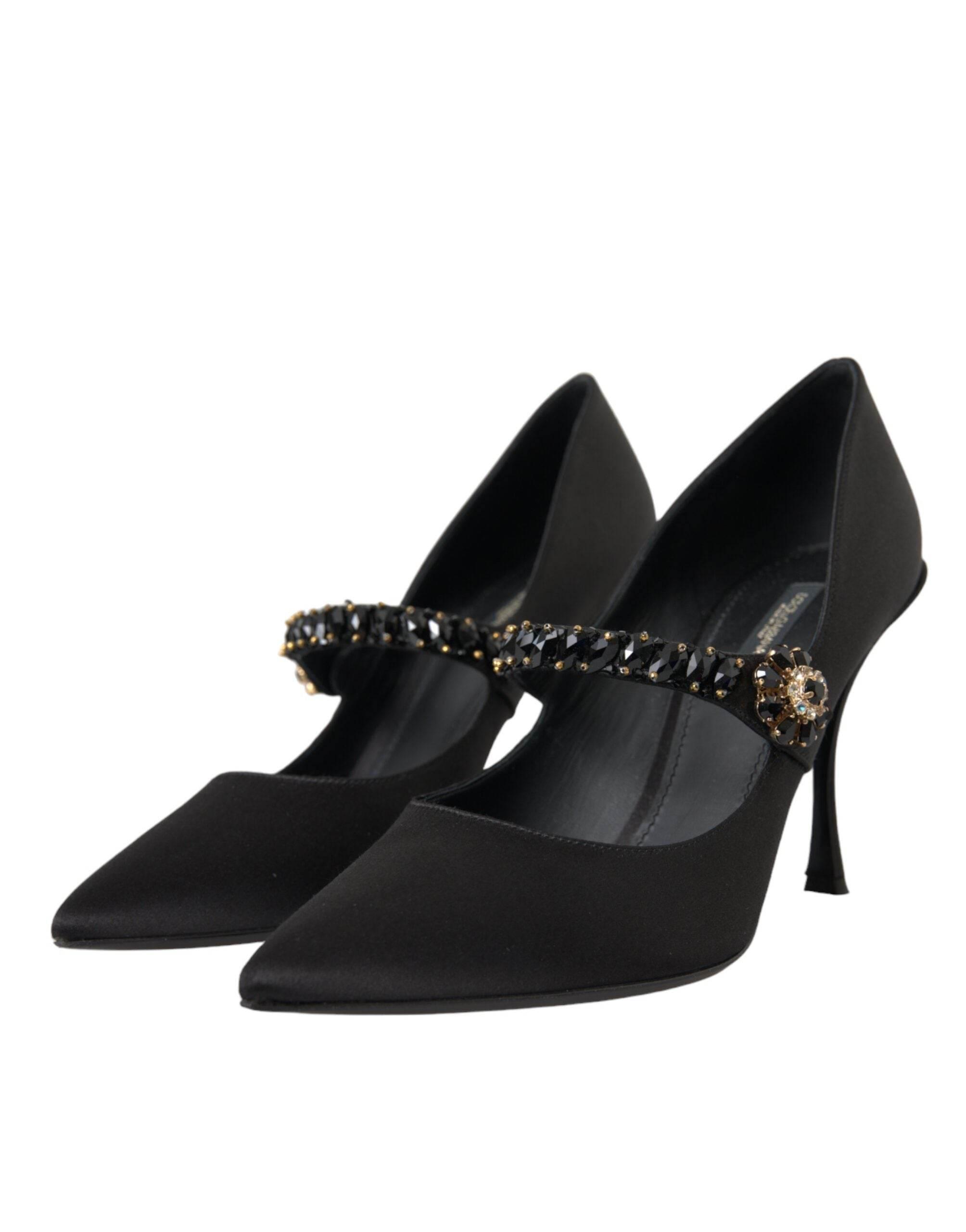Dolce & Gabbana Black Mary Jane Crystal Heels Pumps Shoes - Hilstor