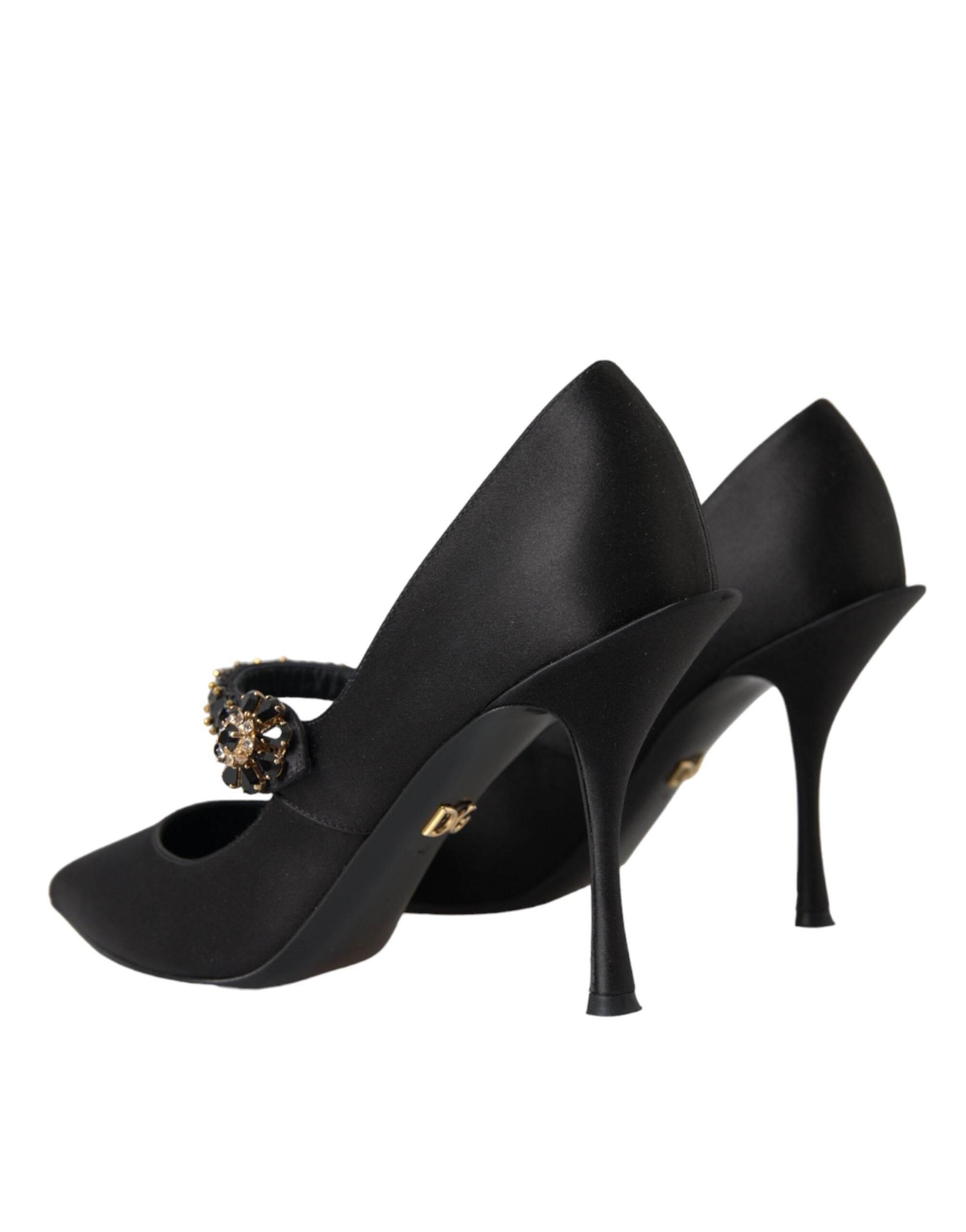 Dolce & Gabbana Black Mary Jane Crystal Heels Pumps Shoes - Hilstor