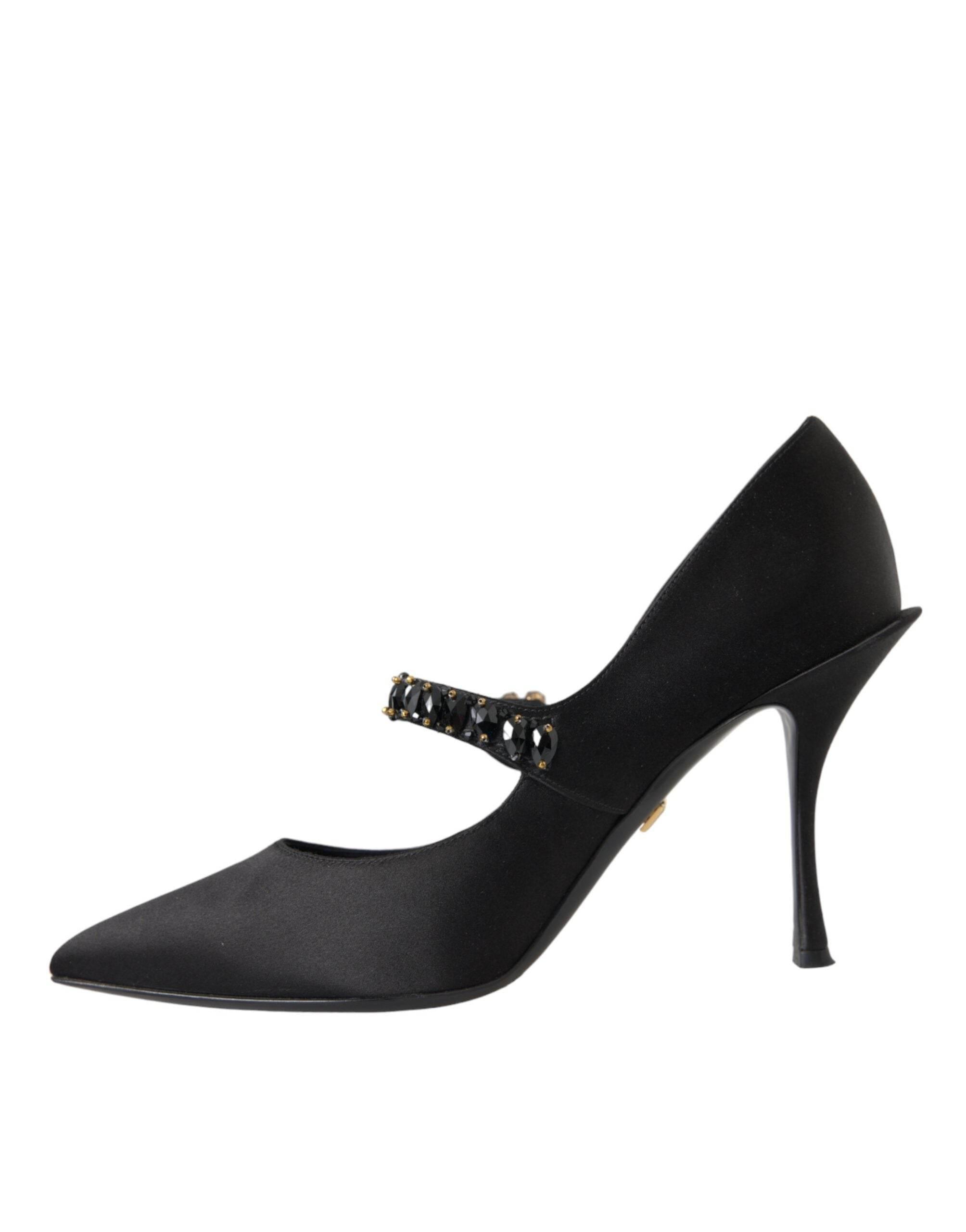 Dolce & Gabbana Black Mary Jane Crystal Heels Pumps Shoes - Hilstor