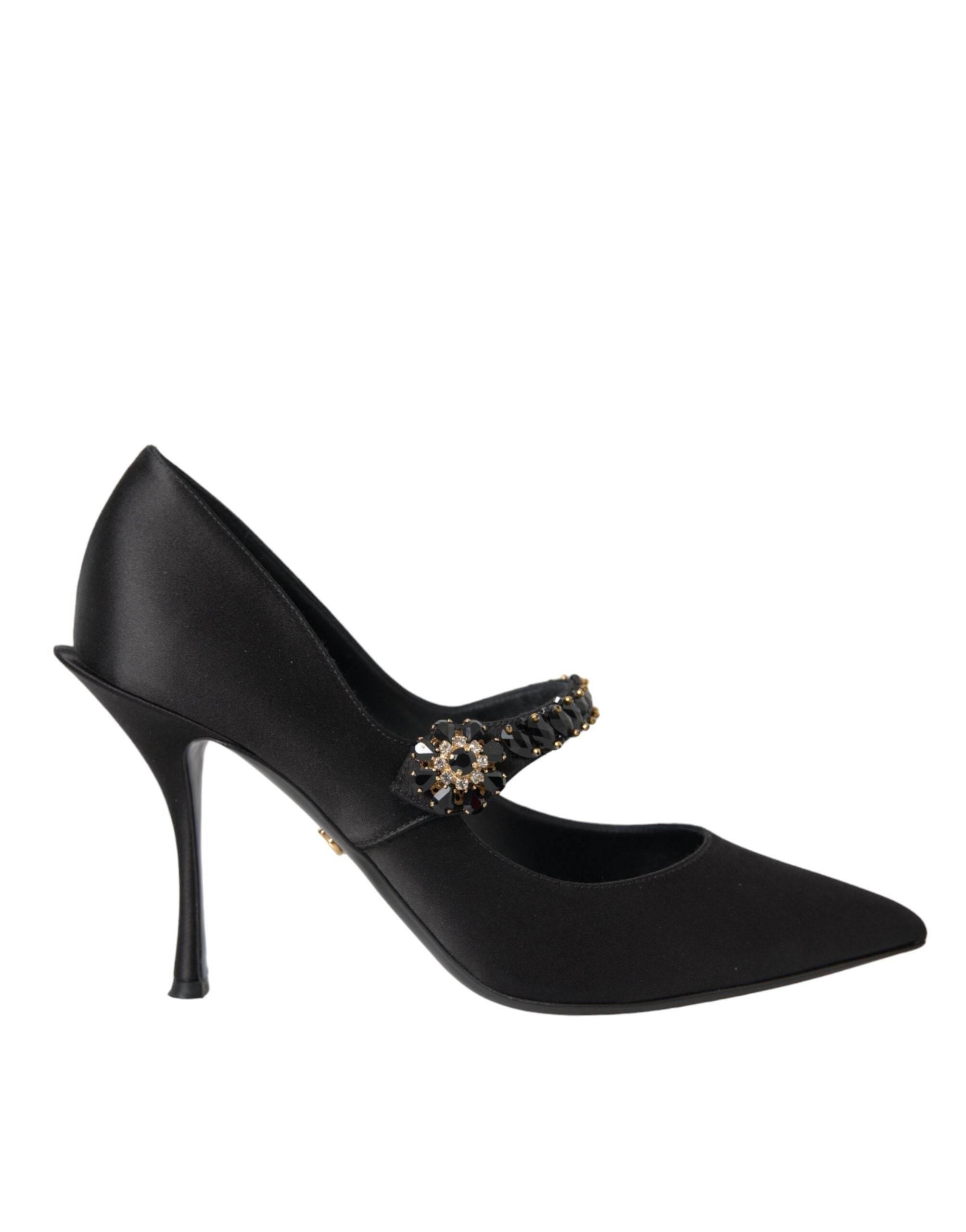Dolce & Gabbana Black Mary Jane Crystal Heels Pumps Shoes - Hilstor