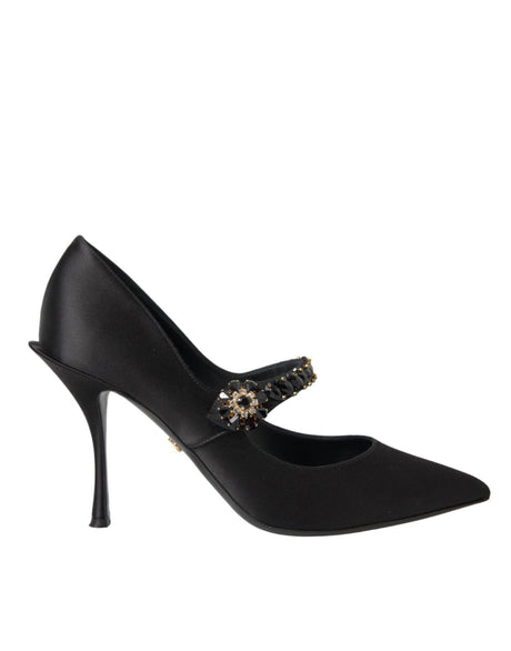 Dolce & Gabbana Black Mary Jane Crystal Heels Pumps Shoes - Hilstor