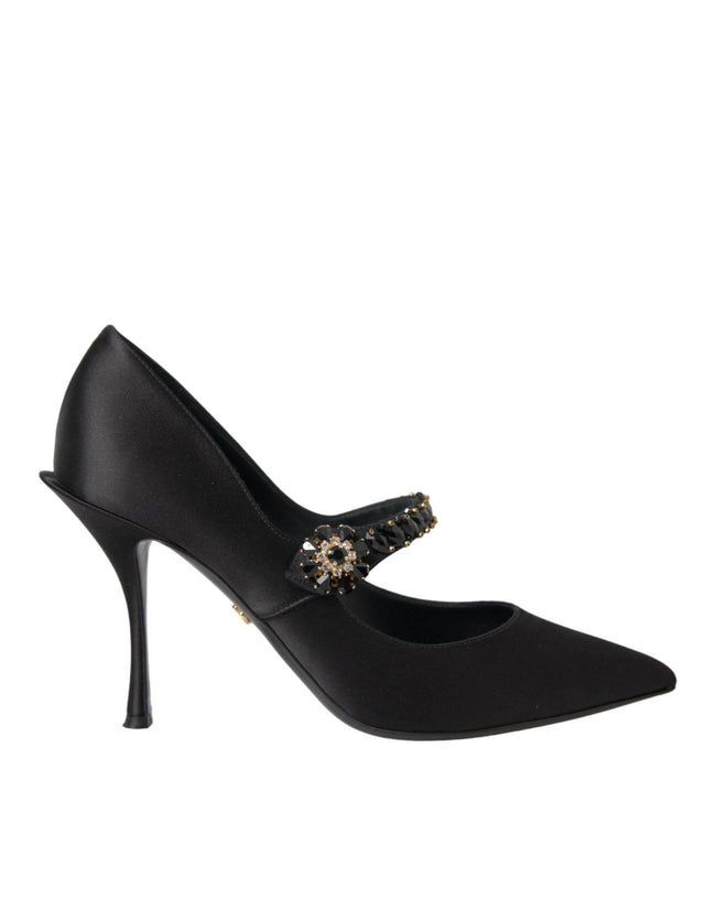 Dolce & Gabbana Black Mary Jane Crystal Heels Pumps Shoes - Hilstor