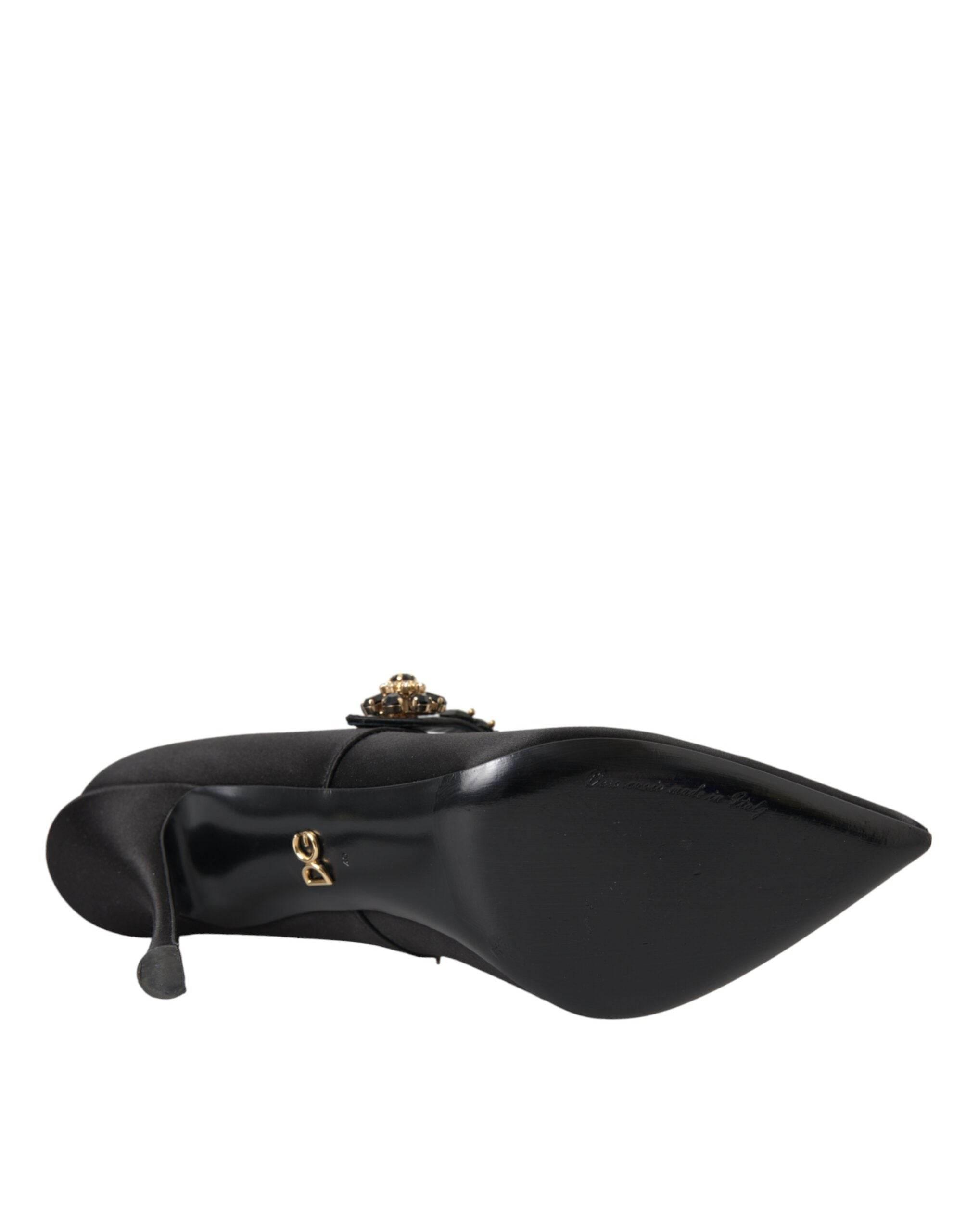 Dolce & Gabbana Black Mary Jane Crystal Heels Pumps Shoes - Hilstor