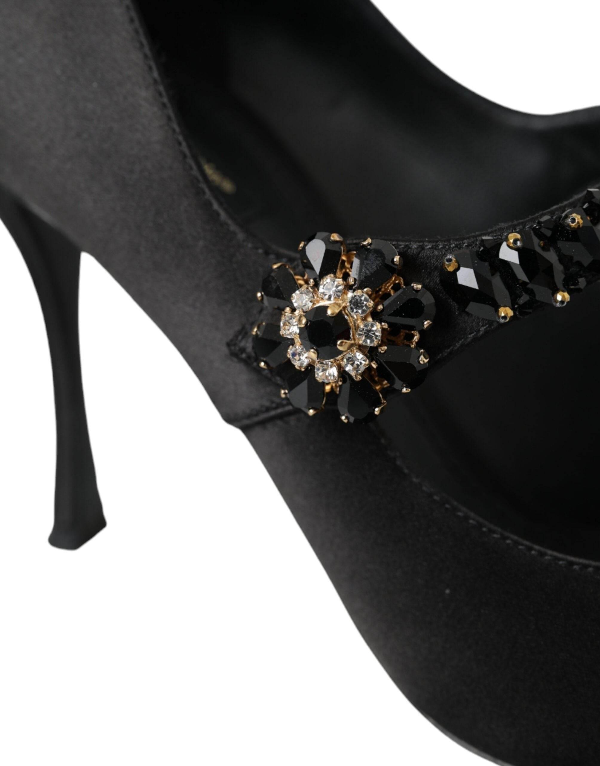 Dolce & Gabbana Black Mary Jane Crystal Heels Pumps Shoes - Hilstor