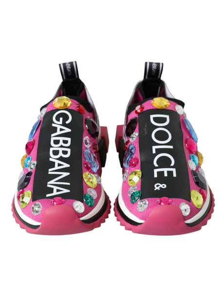 Dolce & Gabbana Pink Sorrento Crystals Sneakers Shoes - Hilstor