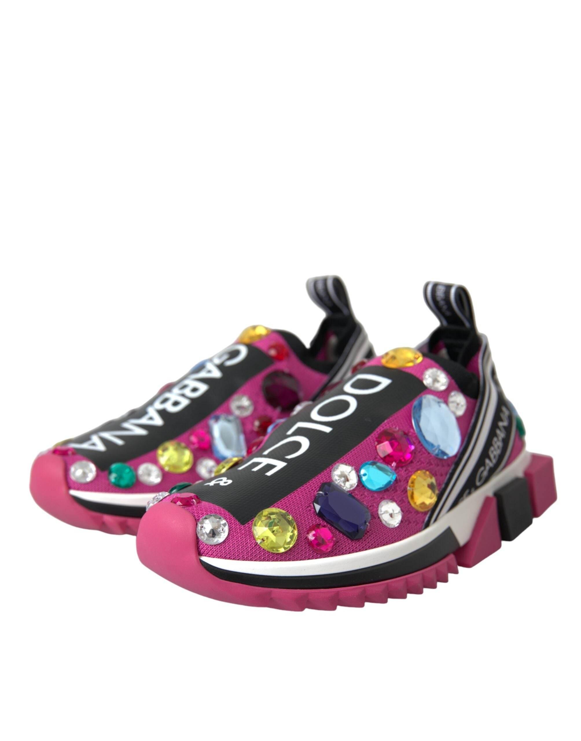 Dolce & Gabbana Pink Sorrento Crystals Sneakers Shoes - Hilstor